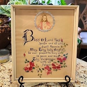 Sweet Vintage Hand Painted Framed House Blessing Prayer